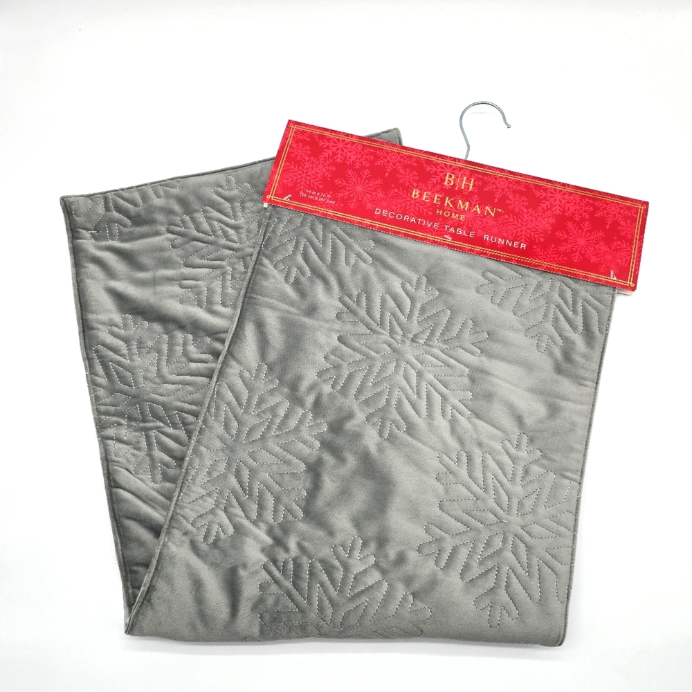 NWT Beekman Home Decorative Table Runner Snowflake Pattern Velvety Gray